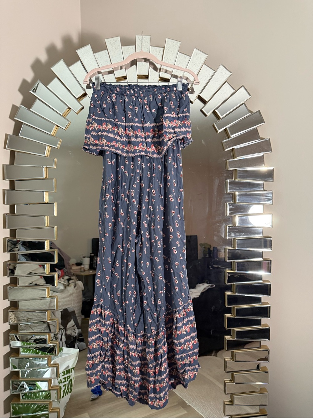 Japna Navy Floral Off-Shoulder Maxi Jumpsuit